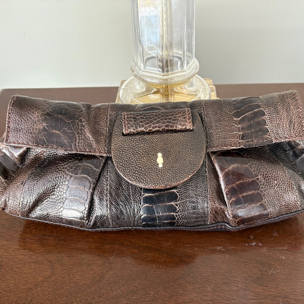 R&Y Augousti brown snakeskin clutch